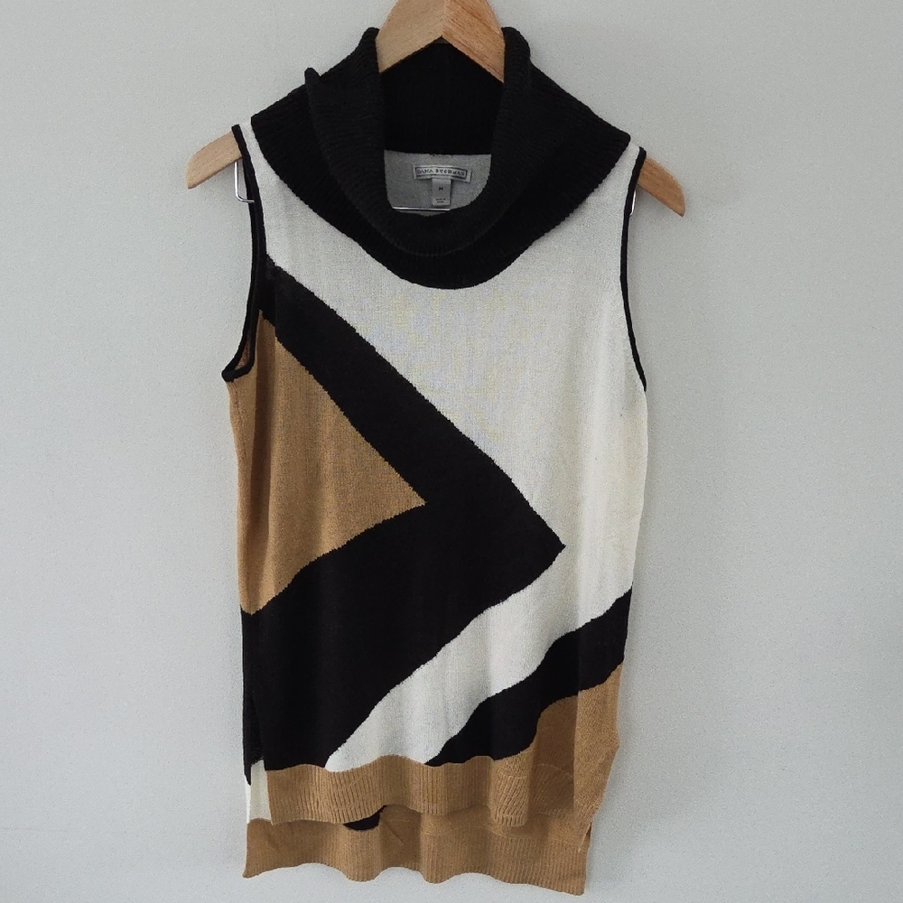 Dana Buchman Women's Sleeveless Cowl Neck Top - Black, White, and Camel
